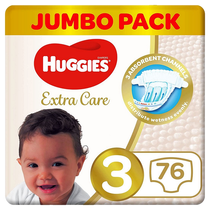 76CT HUGGIES DIAPERS EXTRA CARE SIZE 3-2