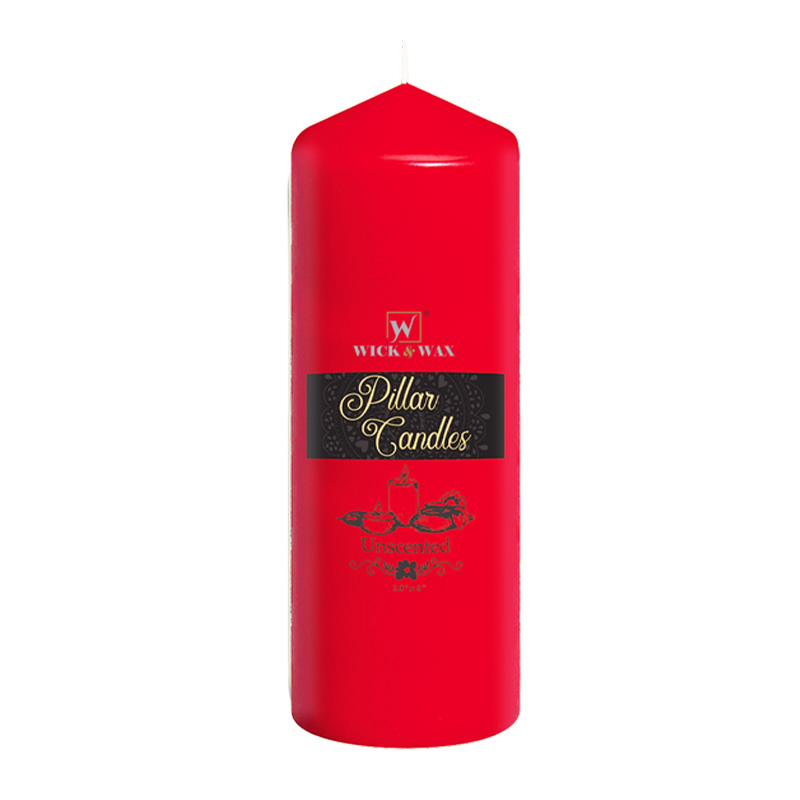2.8"X6" PILLER CANDLE UNSCENT RED -12