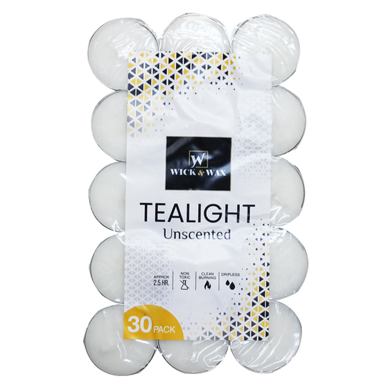 30CT TEALIGHT UNSCENTED WHITE PDQ-12