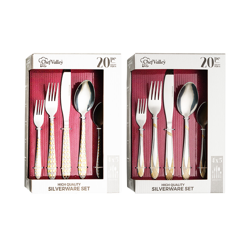 20 PCS HEAVYCUTLERY (SIL/GOLD)- 12