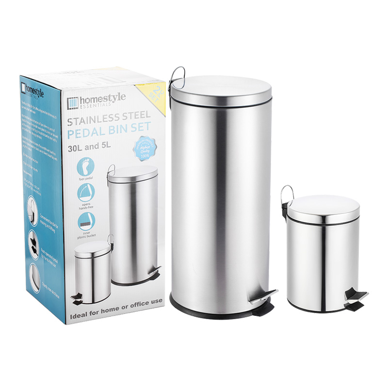 30L+5L ROUND STAINLESS STEEL PEDAL BIN-2