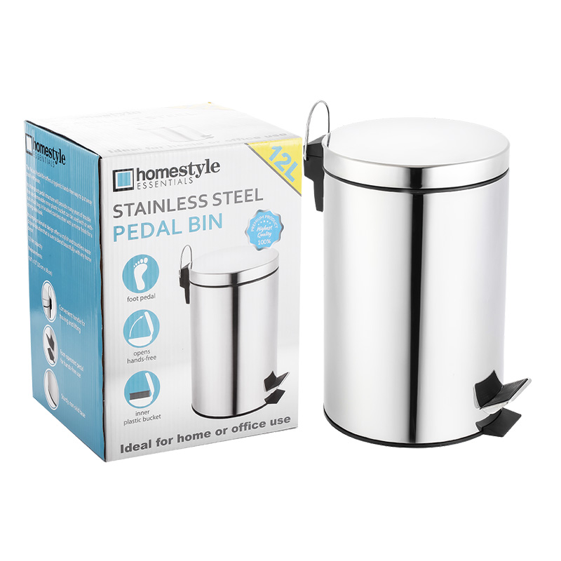 12L ROUND STAINLESS STEEL PEDAL BIN - 2