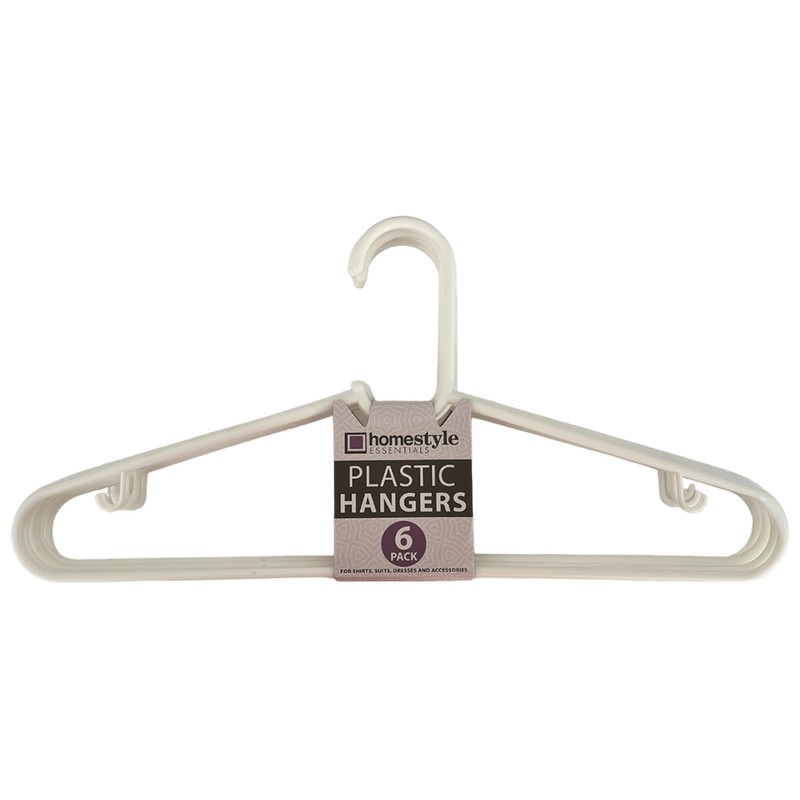 6 PACK WHITE PLASTIC CLOTHES HANGERS-36