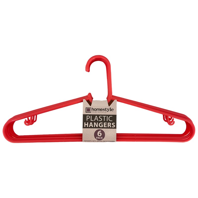6 PACK RED PLASTIC CLOTHES HANGERS-36