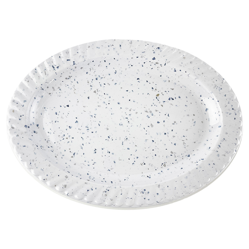 14" MARBLE DOTED MELAMINE OVAL PLATE-24