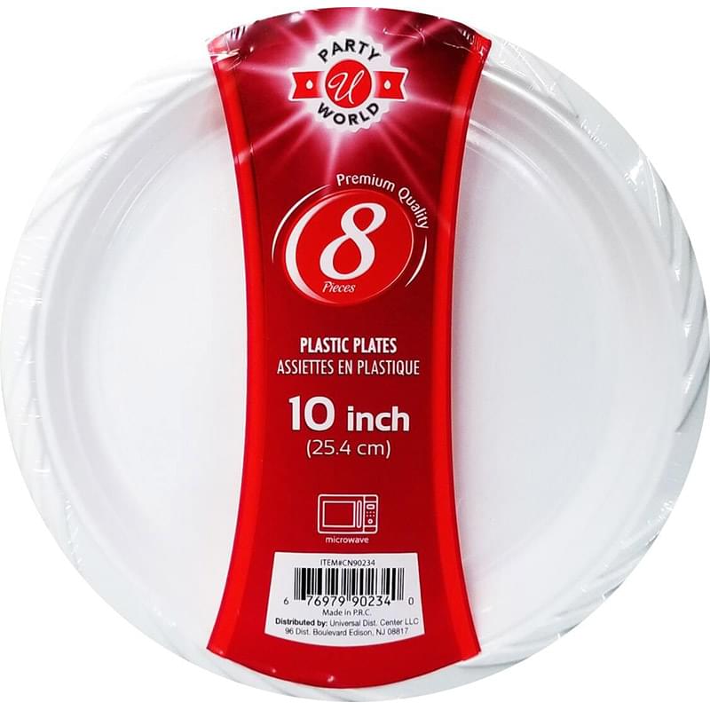 10" WHITE MICROWAVE PLASTIC PLATE 8CT-36