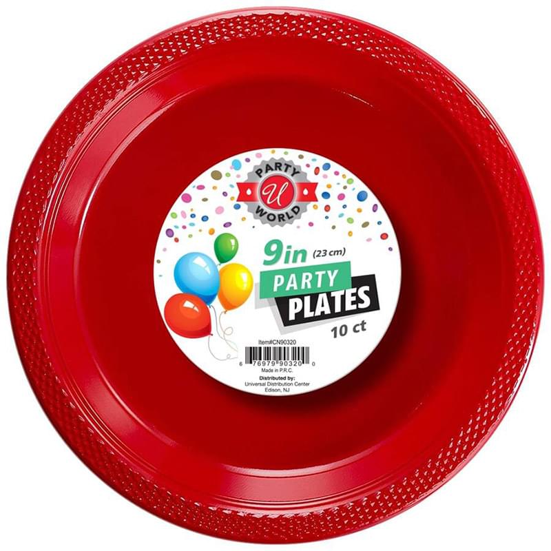 9" ROUND RED PLATE 10CT-24