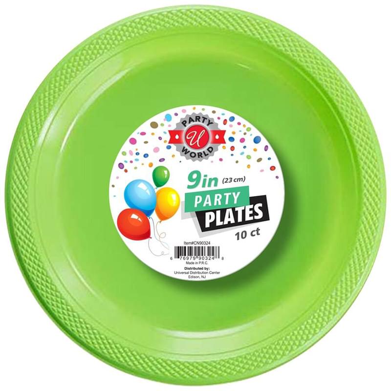 9" ROUND LIME GREEN PLATE 10CT-24