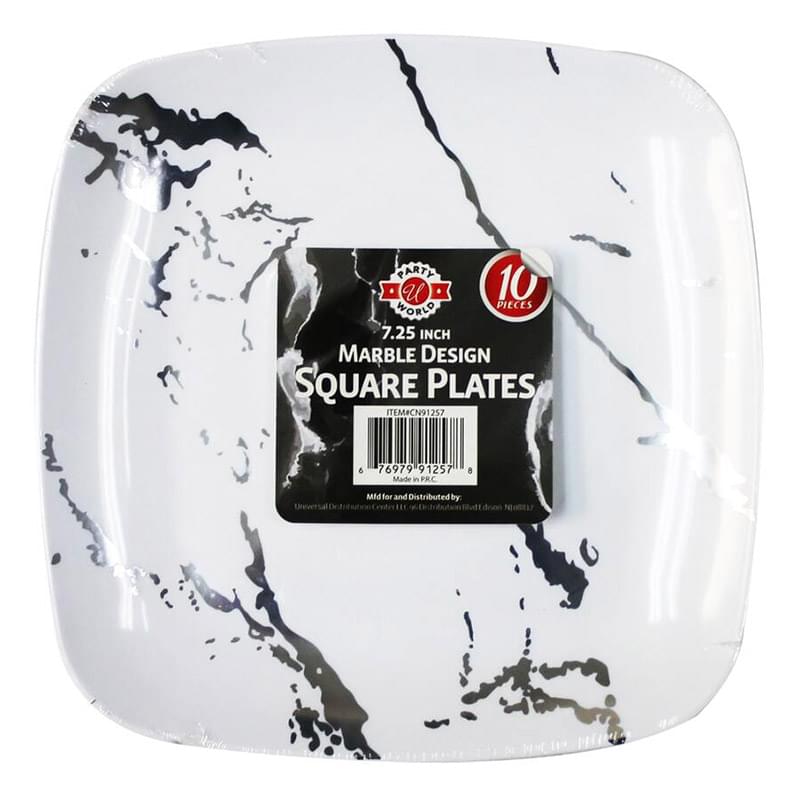 7.25"WHITE HOTSTAMP SQUARE PLATE 10CT-12