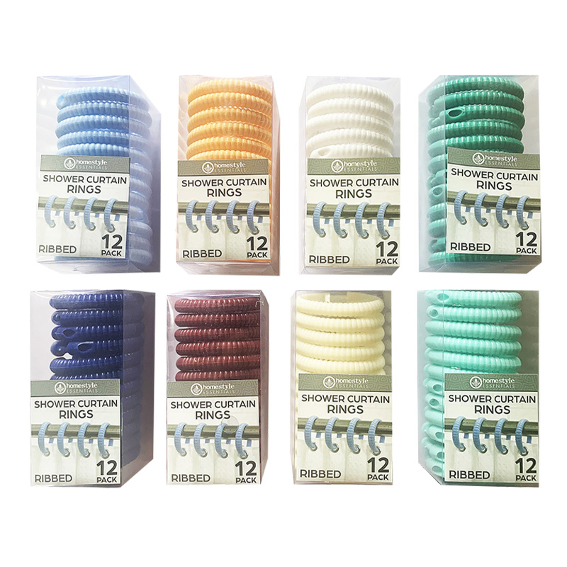 12PCS SOLID RIBBED SHOWER RINGS - 48