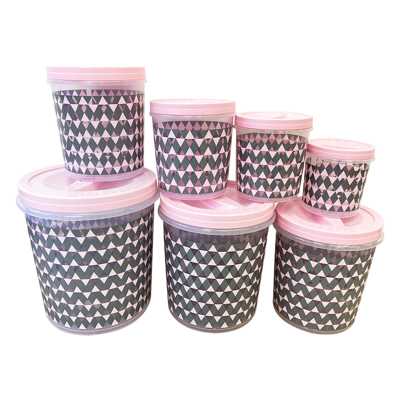 SET OF 7 PRINTED FOOD CONTAINER ROUND-08
