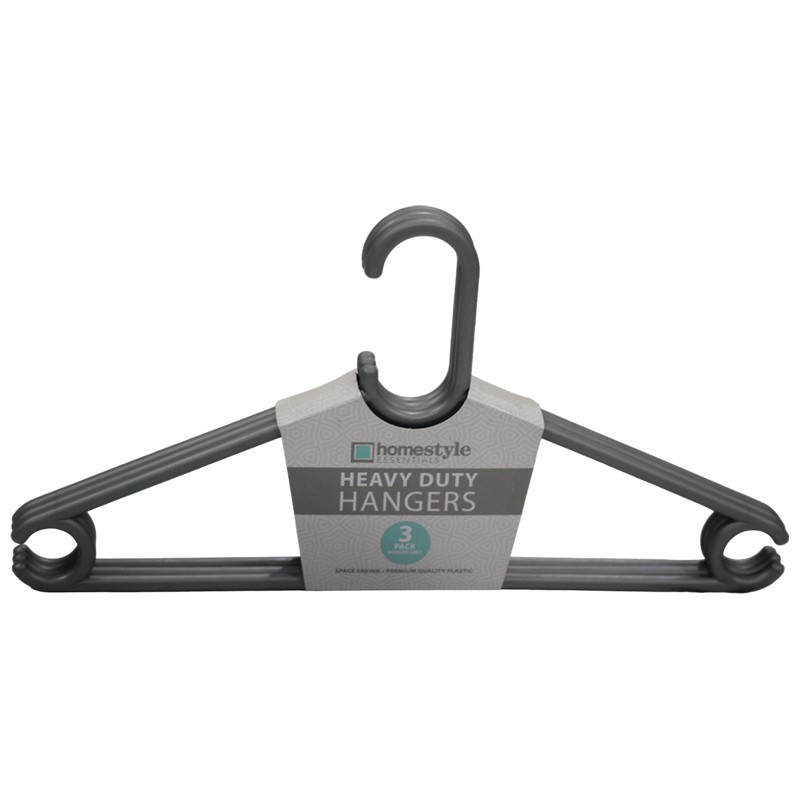 3 PACK GREY PLASTIC CLOTHES HANGERS-36