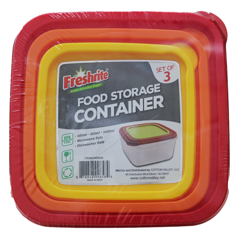 SET OF 3 PLASTIC FOOD CONTAINER SQRE-24