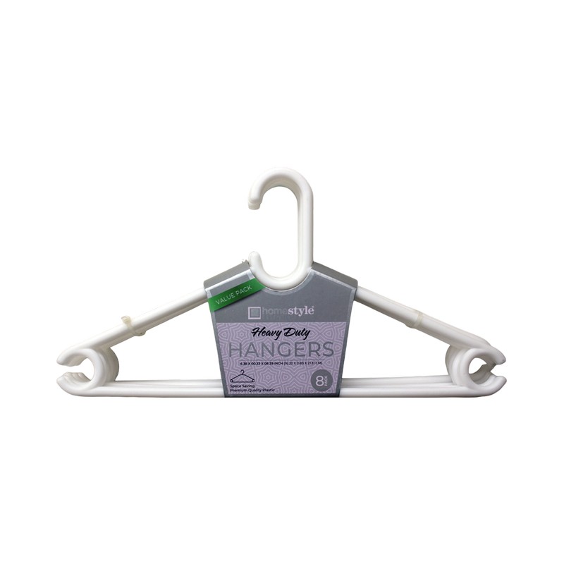 8 PACK WHITE PLASTIC CLOTHES HANGERS-16