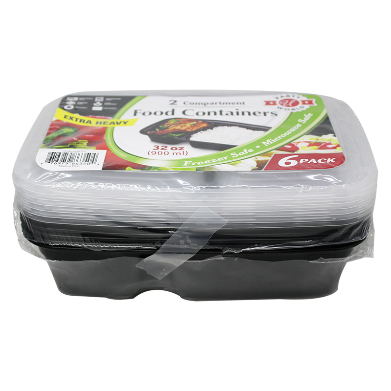 6PK 2COMP B&W RECT CONTAINER 32OZ-24