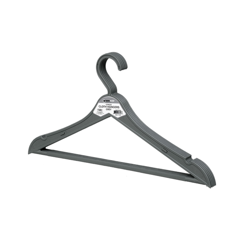 5 PACK GREY PLASTIC CLOTHES HANGERS-36